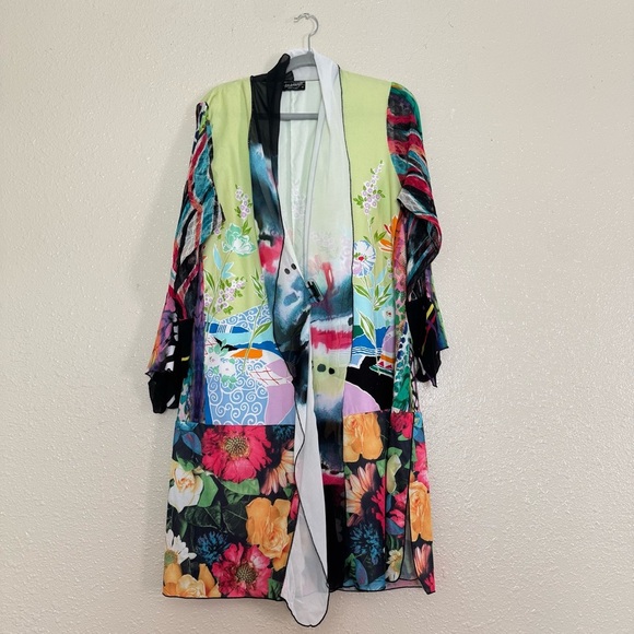 Lee Anderson Vintage Art to Wear Mixed Media Floral Long Lightweight Jacket - Picture 1 of 6